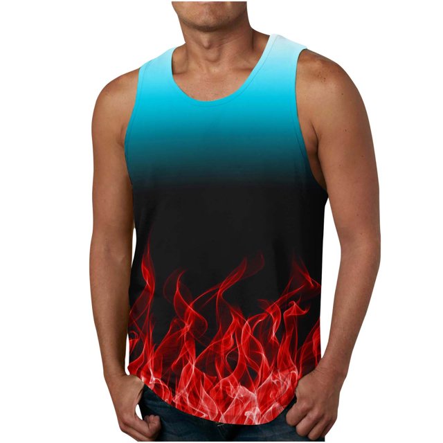 Penkiiy Débardeur Homme 3D Flamme Graphique Respirant Sans Manches Imprimé Flamme Chemise de Plage TG Rouge