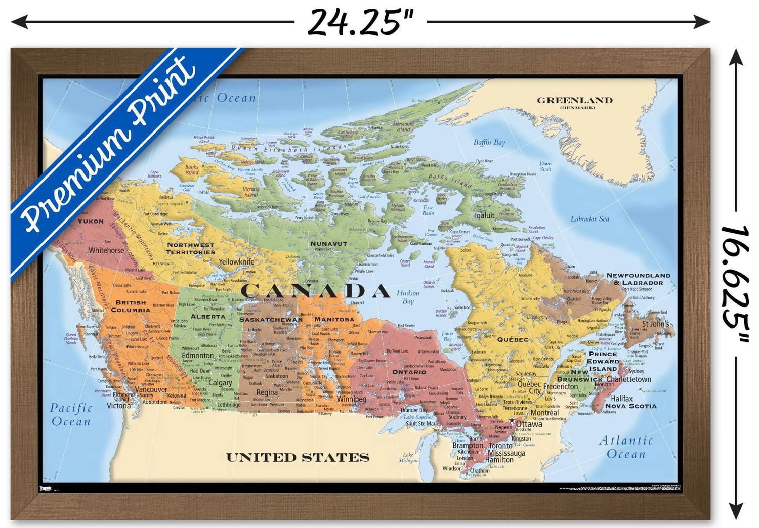 Map - Canada Wall Poster, 22.375" x 34" Framed