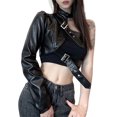 thumbnail image 2 of Faithtur Femmes Style Punk Hauts Courts Cool Manches Longues Simples Cintre de Cou, 2 of 9