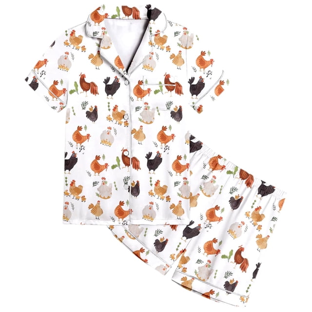 MIASHUI Girls 2-Piece Pajamas Set Animal Chicken Pattern Button-Down Boys Sleepwear,White,4-5 Years