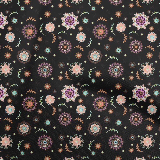 oneOone Rayon Black Fabric Asian Suzani Craft Projects Decor Fabric Printed By The Yard 56 Inch Wide