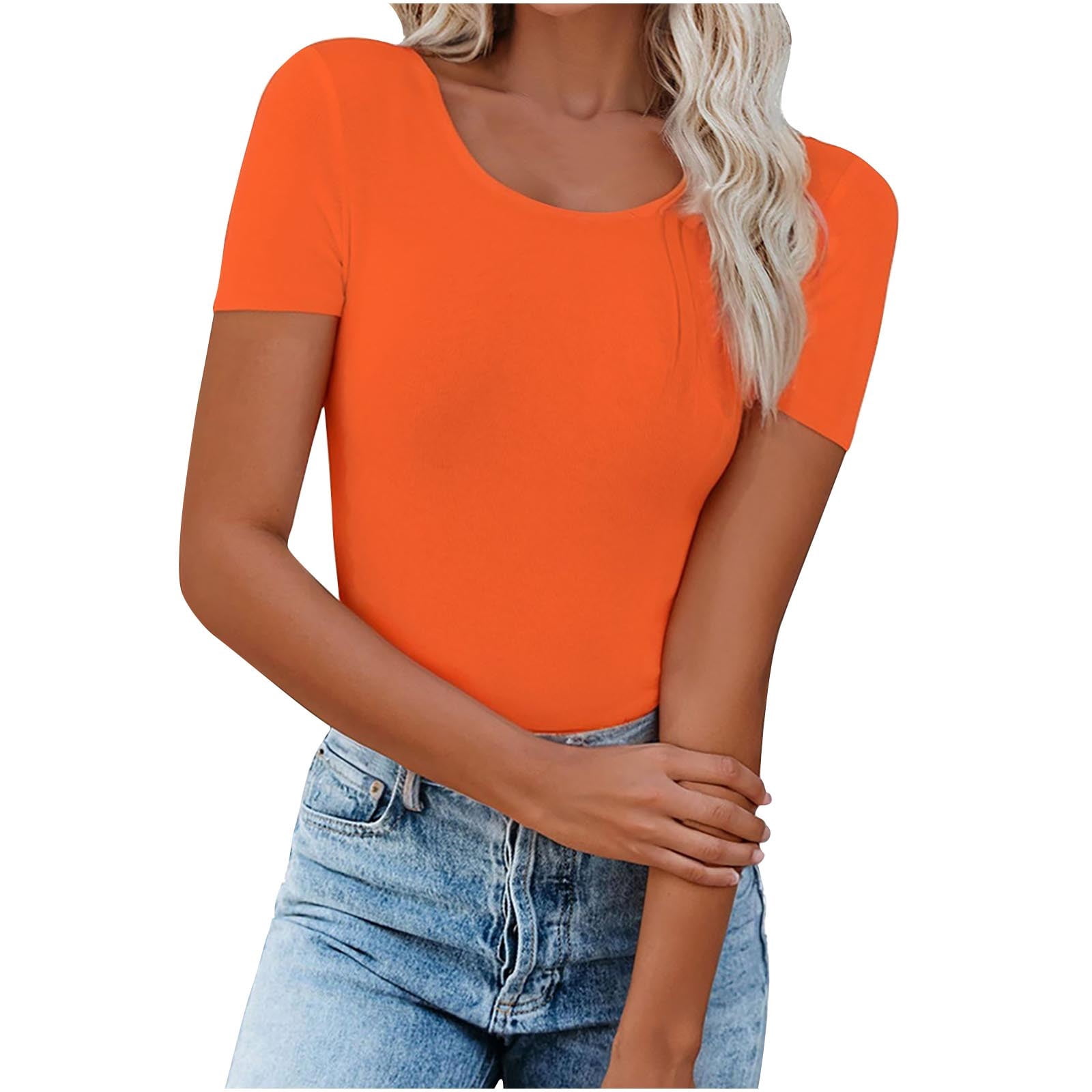 Timegard Tops for Women Summer Crew Neck Short Sleeve Solid Color Blouse Casual Tops Basic Tee Shirts