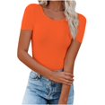 thumbnail image 1 of Timegard Hauts pour Femmes Été Col Rond Manches Courtes Blouse Unie Hauts Décontractés T-Shirts Basiques, 1 of 6