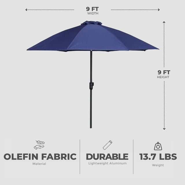 Four Seasons Courtyard 9 Foot Crank Lift Auto Tilt Patio Umbrella, Navy