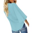 thumbnail image 3 of Women's V Neck Tops Ruffle 3/4 Sleeve Tie Knot Blouses Button Down Shirts - BLUE, 3 of 3