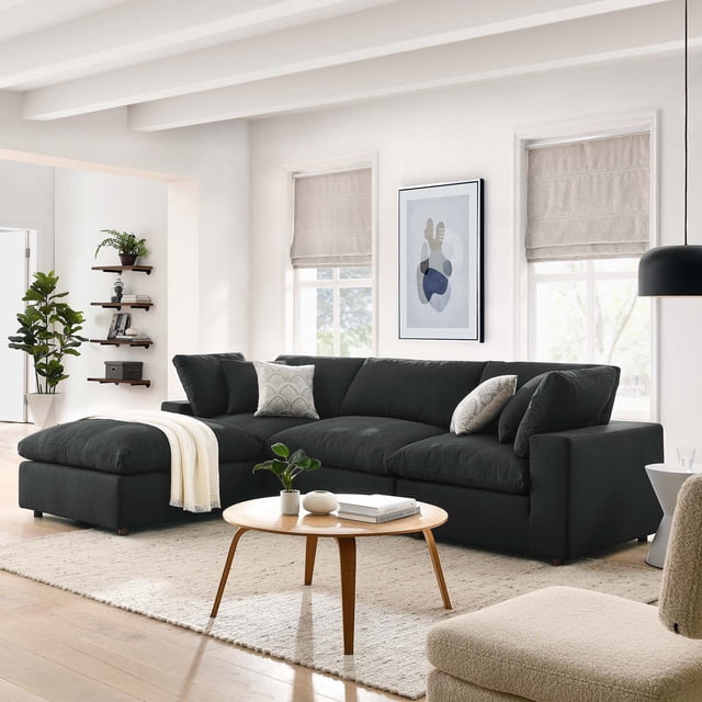 Modway Commix 4 Piece Down Filled Overstuffed Sectional Sofa Set in Black