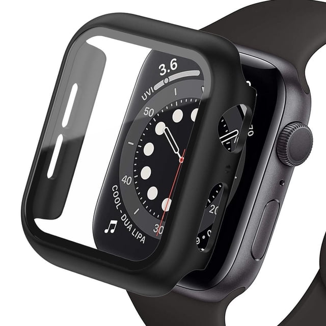 Lot de 2 Étuis avec Protecteur d'Écran en Verre Trempé Intégré Compatible avec Apple Watch Series 44mm 40mm 45 mm 41mm, Étui Pare-Chocs en PC Mat, Étui de Protection Intégrale pour iwatch Series 6 5 4 7 SE 3 2 1