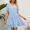 thumbnail image 1 of Pisexur Robe à Manches Courtes à Col en V Mode pour Femmes Couleur Unie Confortable Ample Robe Décontractée à Manches Courtes avec Découpes en Dentelle Robe pour Femmes en Liquidation, 1 of 8