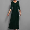 thumbnail image 3 of Kctiaxy Robes Longues Vertes pour Femmes Coupe Ajustée Manches Longues Robe d'Hiver en Velours Décontractée Couleur Unie Col Ras du Cou Élégante Fluide Robe Maxi TG, 3 of 4