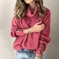 thumbnail image 3 of Bigersell Polyester Knit Turtleneck Sweater Women Plus Size Fall Winter Knitted Long Sleeve Pullover Sweaters Buttons Cuff Sleeve Ladies Sweaters Tops Y-Watermelon Red 3XL, 3 of 5