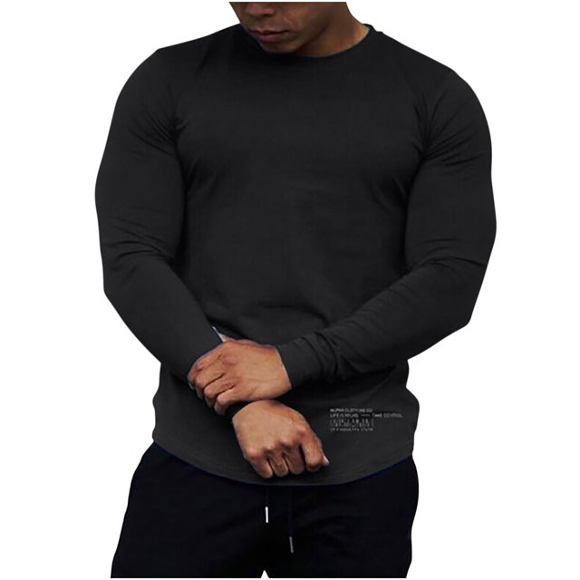 Pompotops T-shirt à Manches Longues en Coton Extensible pour Hommes Automne Sports Course Grande Taille en Solde