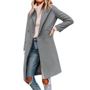 Women's Denim Jacket Wool Long Coat Winter Fashion Peacoat Shawl Outerwear Stylish Warm Comfortable Casual
