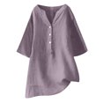 thumbnail image 1 of AherBiu Plus Size Tops for Women Cotton Linen Half Button Notch V Neck Oversized Summer Tops Shirt Blouse, 1 of 3