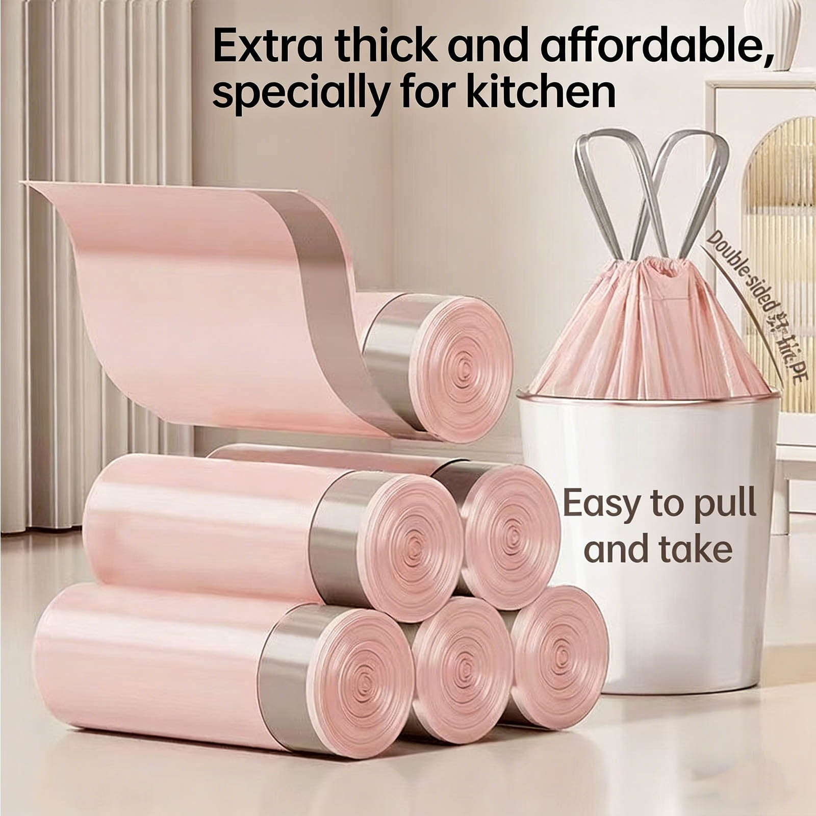 Uscallm Heavy Duty Drawstring Trash Bags, Thickened Leak-Proof Kitchen Garbage Bags, Large Capacity Strong Plastic Bags for Household, Dormitory, Office, and Outdoor Use