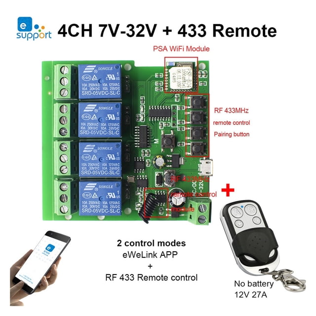 Commutateur Wi-Fi pour Porte de Garage 1 Ch 4 Ch Module de Relais Sans Fil Module d'Automatisation pour Maison Intelligente Application Télécommande Commande Vocale, Facile à Utiliser
