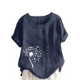 thumbnail image 2 of Jusqu'à 50 % de Rabais Horkkom Chemises à Manches Courtes pour Femmes Été Grande Taille Chemises en Lin Décontractées Col Rond Imprimé Floral Hauts Amples, 2 of 4