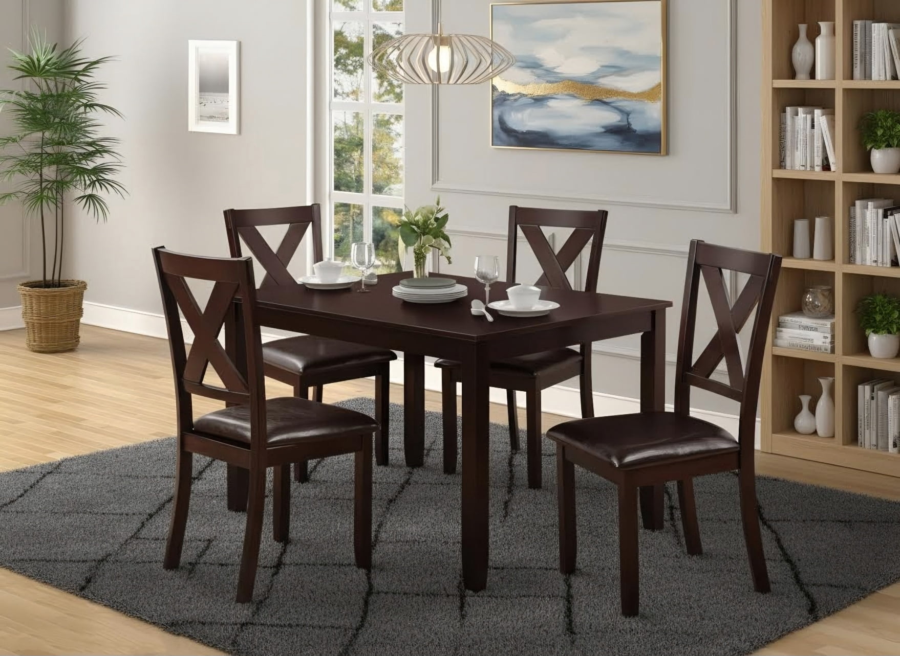 Ensemble de salle à manger contemporain 5 pièces en bois K-Living, finition espresso