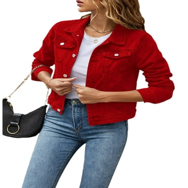 Veste en Jean pour Femmes, Basique, Boutonnée, Extensible, Ajustée, à Manches Longues