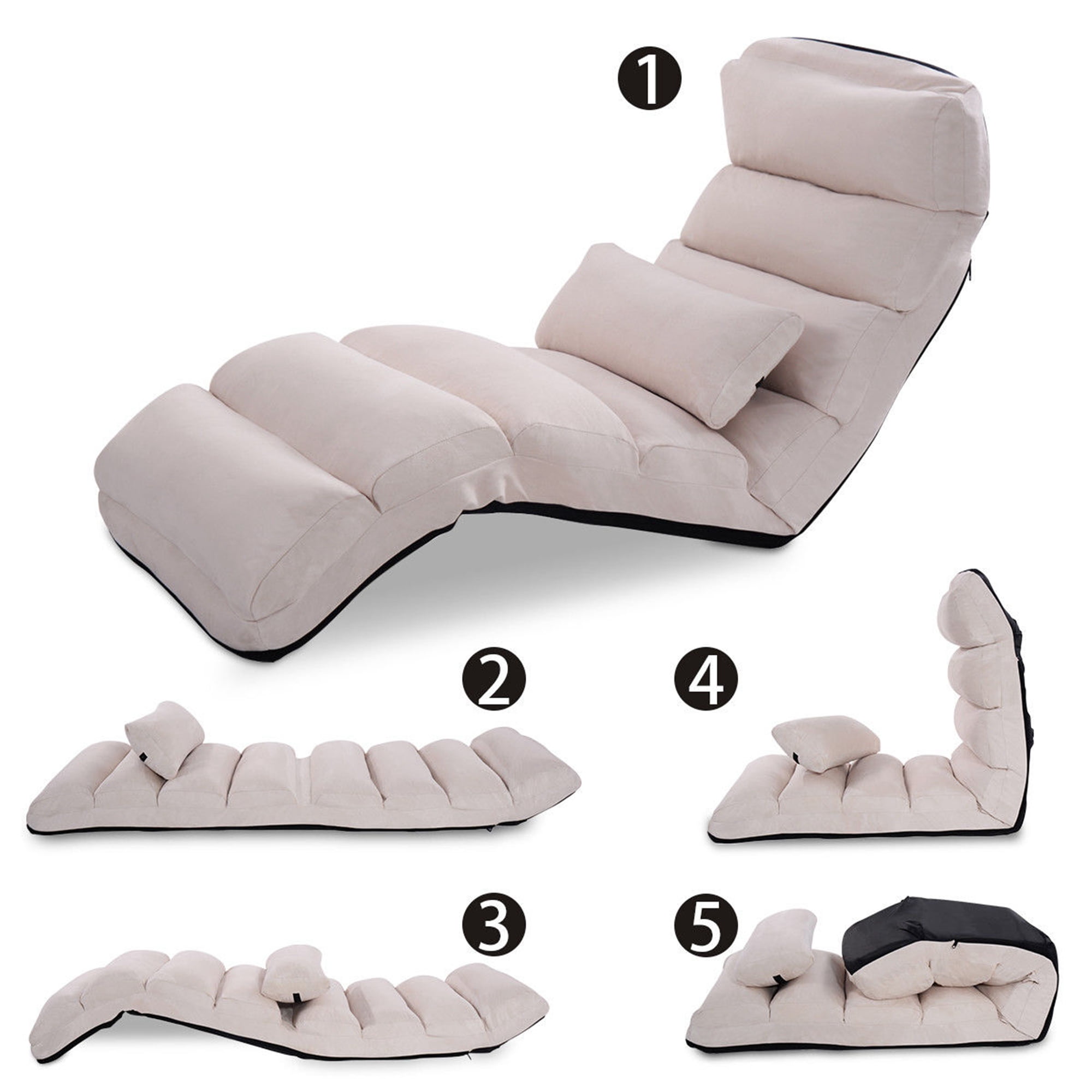 Costway Folding Lazy Sofa Chair Stylish Sofa Couch Beds Lounge Chair W/Pillow Beige New