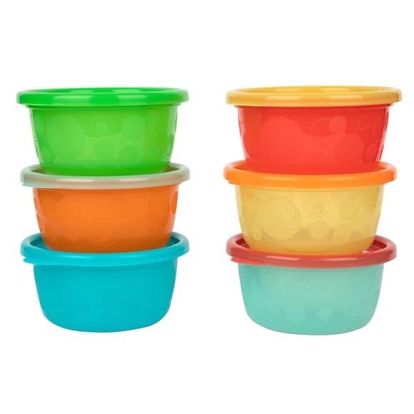 Take & Toss 6x8oz Bols pour Tout-Petits avec Couvercles Arc-en-Ciel Néon
