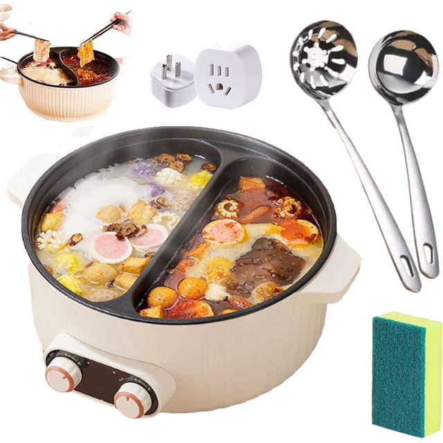 Olla Antiadherente De Cuatro Puestos, 4 Grid Multifunctional Stew Pot, Rice Cooker Stainless Steel Inner Pot, 6L Large Capacity Electric Hot Pot for Household Family Meals (2 Grid)