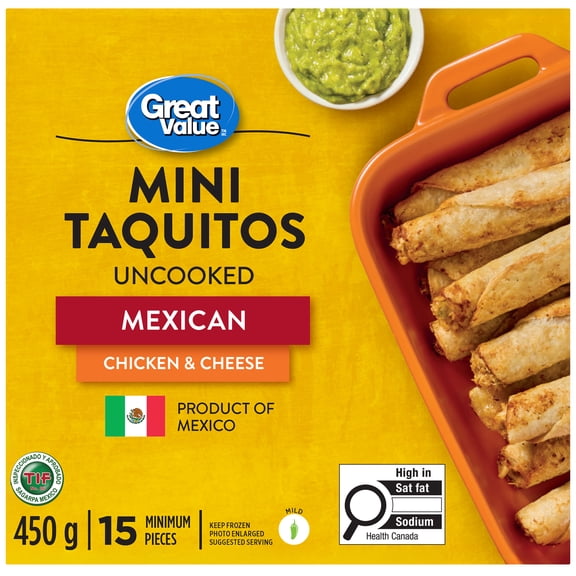 Great Value Mini Taquitos Surgelés au Poulet et Fromage à la Mexicaine 450 g