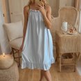 thumbnail image 2 of cfhntfmh Summer Dresses for Women Cute Ribbed Ruched Spaghetti Strap Sleeveless Nightwear Lounge Ruffle Hem Pajama Dress, 2 of 5