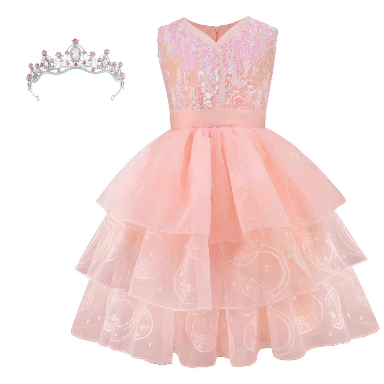 Girls Pink Witch Costume with Crown Dress Halloween Birthday Cosplay ...