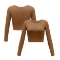 thumbnail image 2 of WTXUE T-Shirts à Manches Longues, Col Rond pour Femmes, Sexy, Court, Slim, Basi C, Haut Rond, Blouse Unie Décontracté pour Femmes, Kaki m, 2 of 7