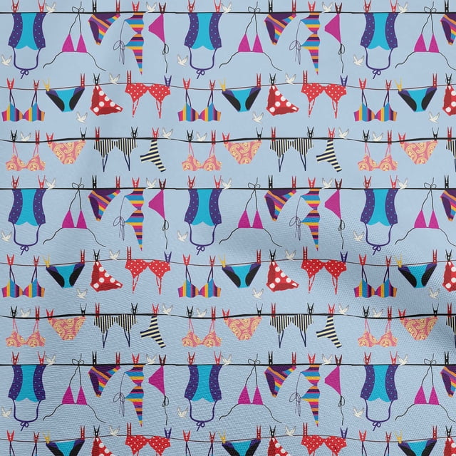 oneOone Silk Tabby Light Blue Fabric Beach Wear Fabric For Sewing Printed Craft Fabric By The Yard 42 Inch Wide