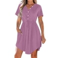 thumbnail image 2 of LOVZFMLL Robe d'Été Décontractée pour Femme à Manches Courtes, Col en V, Boutonnée, Robe de Plage pour Vacances et Voyages avec Poches, Violet, A 3TG, 2 of 9