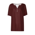 thumbnail image 4 of Jsaierl Womens Casual Notched V Neck Short Sleeve Shirts Summer Solid Color Work Tunics Simple Basic Bussiness Blouses, 4 of 5