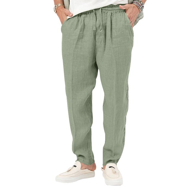 Innerwin Trousers Drawstring Men Bottoms Holiday High Waist Lightweight Summer Pants Green M