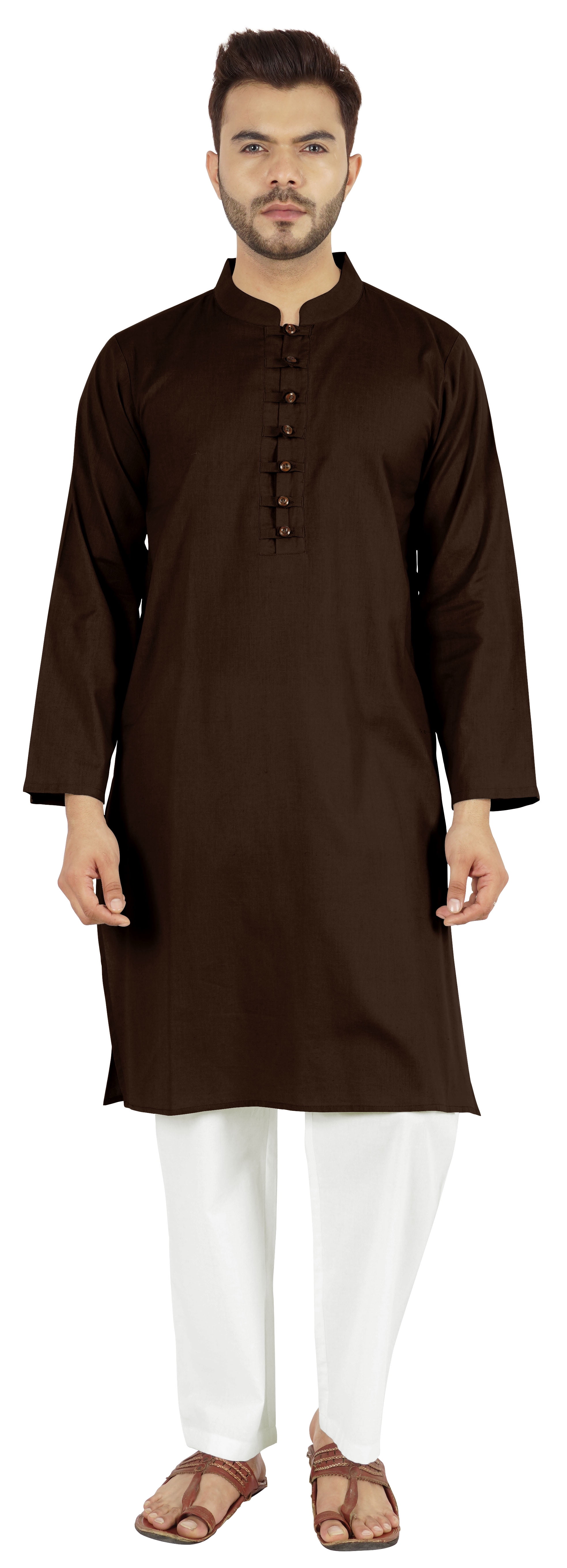 Atasi Indian Mens 2 Piece Kurta Pajama Set Henley NeckCasual Long Kurta