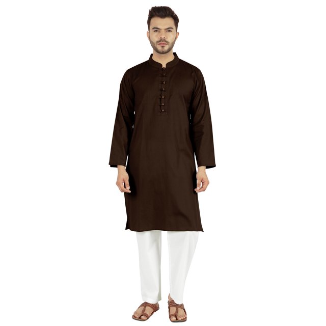 Atasi Ensemble Kurta Pyjama 2 Pcs pour Homme, Col Henley, Kurta Long Décontracté