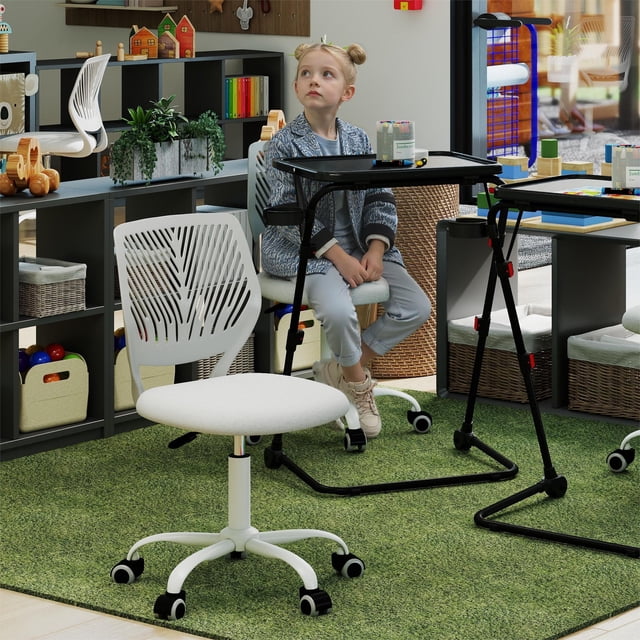 Homy Casa Adjustable Kids Desk and Chair Set, Foldable Game Table with Soft Top and Swivel Chair with Wheels