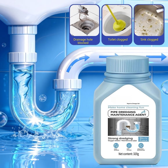 Aufmer Drain Cleaning Powder 320g, Heavy Duty Kitchen Sink Unblocker, Bathroom Pipe Clog Remover, Grease Hair Dissolver, Odor Eliminator for Drains, Fast Acting Chemical Free