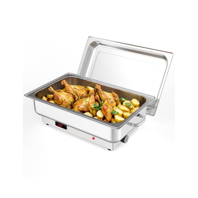 AKDSteel 9QT Electric Chafing Dish Buffet Server, Stainless Steel Food Warmer with Digital Temperature Display, Commercial Catering Equipment
