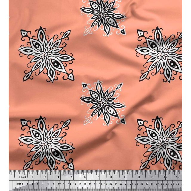 Soimoi Polyester Crepe Fabric Floral Block Printed Craft Fabric by The Yard 52 Inch Wide
