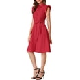 thumbnail image 4 of INSPIRE CHIC Robe-Chemise pour Femme Manches Cap Pointes Col à Pointes Taille à Nouer Boutons Mi-Longue Rouge TP, 4 of 7