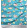 thumbnail image 1 of Soimoi Blue Moss Georgette Fabric Leaves & Grandiflora Roses Floral Print Fabric by Yard 42 Inch Wide, 1 of 5