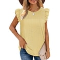 thumbnail image 2 of Plus Size Summer Tops for Women Crochet Crewneck Ruffle Shorts Sleeve T Shirts Loose Blouses, 2 of 7