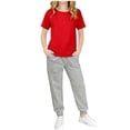 thumbnail image 2 of Qtocio Big Girls 2 Piece Outfits Solid Color Short Sleeve Tee Tops and Long Pants Casual Daily Style Lightweight Soft Summer Matching Set for Kids, 2 of 5