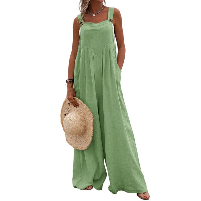 Innerwin Jumpsuits One Piece Ladies Playsuit Summer Sleeveless Loose Romper Green M