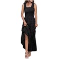 thumbnail image 1 of Birdeem Womens Sleeveless Extra Long Solid Shoulder Strap Dot Tank Top A-Line Hem Layered Dress, 1 of 5