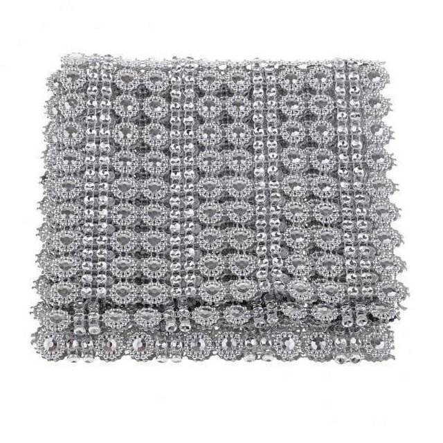 jifeng 2x1 Yard 16 Rangs Fleur Diamant Maille Wrap Ruban Strass Décoration de Mariage, 4 Pcs