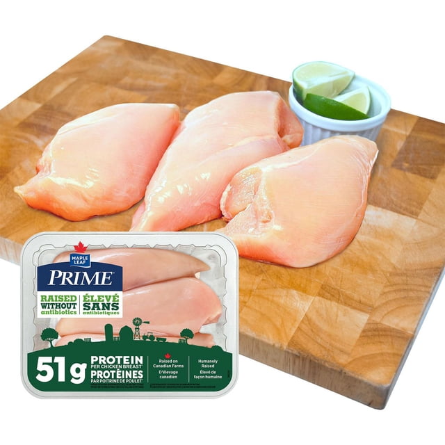 Prime Boneless Skinless Chicken Breasts Raised Without Antibiotics, 2 -3 pc, 0.53 - 0.69 KG