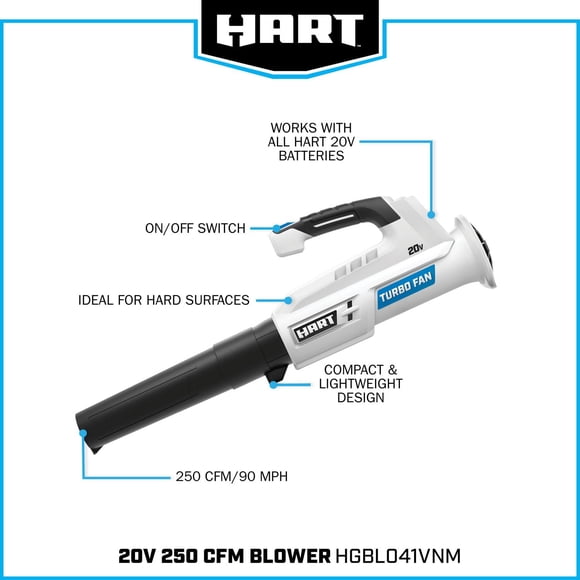 HART 20-Volt 90 MPH at 250 CFM Battery-Powered Axial Blower Kit, (1) 2.0Ah Lithium-Ion Battery
