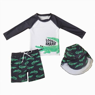 Kogui Swimsuit for Toddler Boy Baby Boys Swim Set 2 Piece Long Sleeve Swim Shirt Graphic Tees & Board Shorts, Infant Toddler Little Boys Swimsuit 4T 5T (Black,4-5 Years)