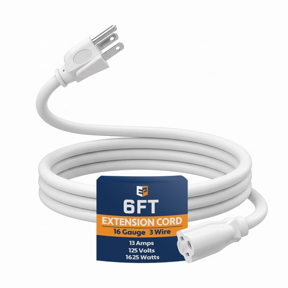 EP 6 ft Black Outdoor Extension Cord, 16/3 SJTW Heavy Duty Waterproof, 3 Prong Grounded Plug, 13A 1625W 16AWG, Cold-Resistant Flexible Power Cable for Garden, Home, Christmas Lights, UL Listed
